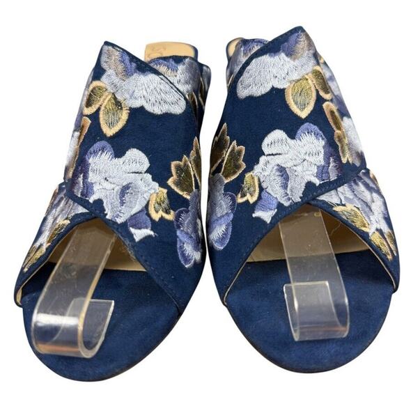 Sole Society Luella Womens Navy Blue Embroidered Floral Cross Sandals Heels 7.5 - Picture 7 of 16